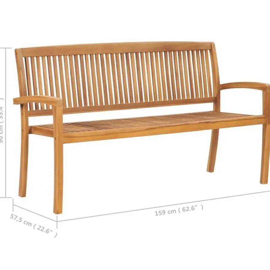 vidaXL - Tuinbank stapelbaar met rood kussen - Teakhout - 159x57.5x90 cm