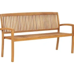 vidaXL - Tuinbank stapelbaar met rood kussen - Teakhout - 159x57.5x90 cm