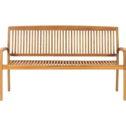 vidaXL - Tuinbank stapelbaar met rood kussen - Teakhout - 159x57.5x90 cm