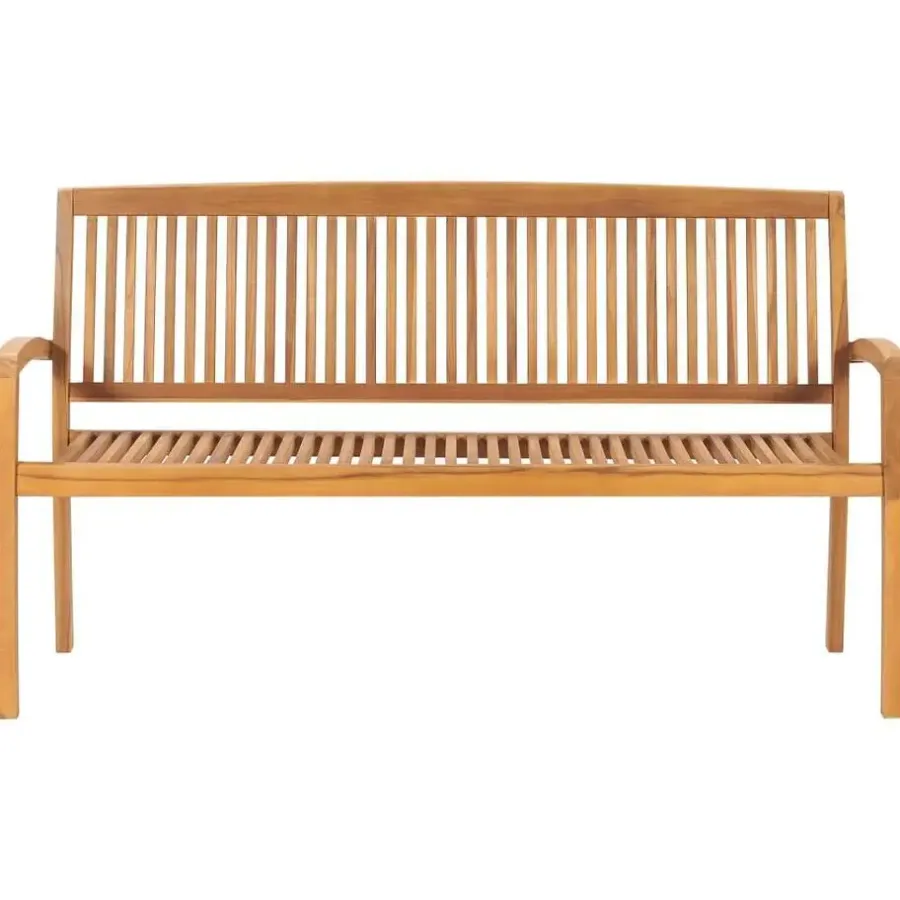 vidaXL - Tuinbank stapelbaar met rood kussen - Teakhout - 159x57.5x90 cm
