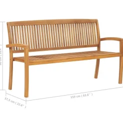 vidaXL - Tuinbank stapelbaar met crème kussen - Teakhout - 159x57.5x90 cm
