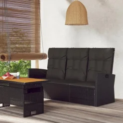 Loungebanken-vidaXL - Tuinbank Verstelbare met kussens - Zwart - poly rattan - 173x62x95 cm
