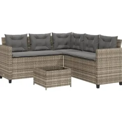 Loungesets-vidaXL - tuinbank voor 5 met kussens grijs poly rattan 3 stuks