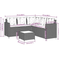 Loungesets-vidaXL - tuinbank voor 5 met kussens grijs poly rattan 3 stuks