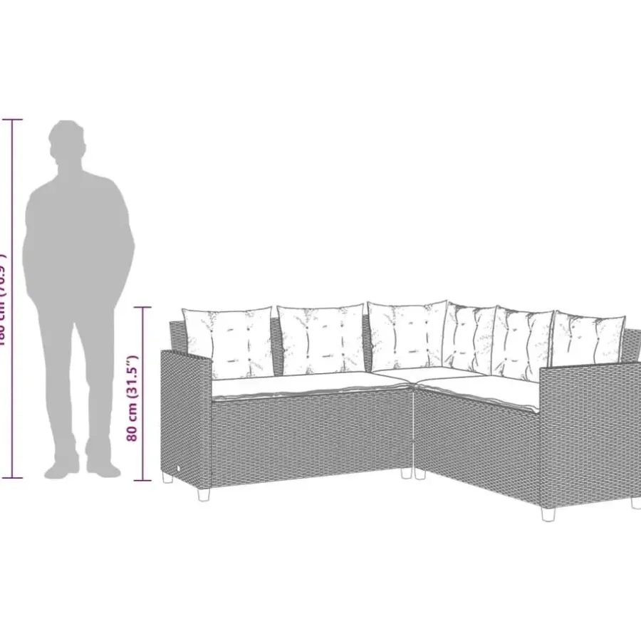 Loungesets-vidaXL - tuinbank voor 5 met kussens grijs poly rattan 3 stuks