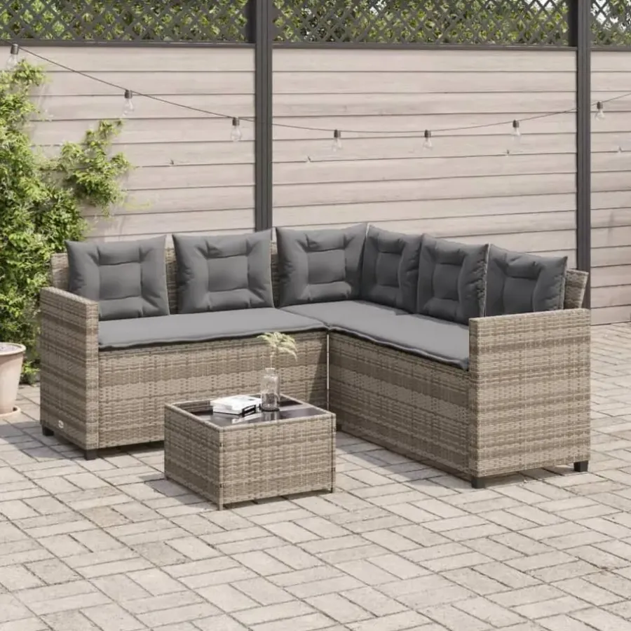Loungesets-vidaXL - tuinbank voor 5 met kussens grijs poly rattan 3 stuks
