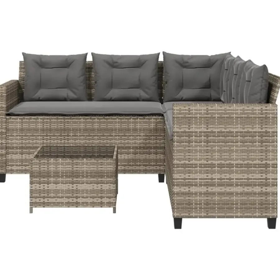 Loungesets-vidaXL - tuinbank voor 5 met kussens grijs poly rattan 3 stuks