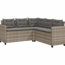 Loungesets-vidaXL - tuinbank voor 5 met kussens grijs poly rattan 3 stuks