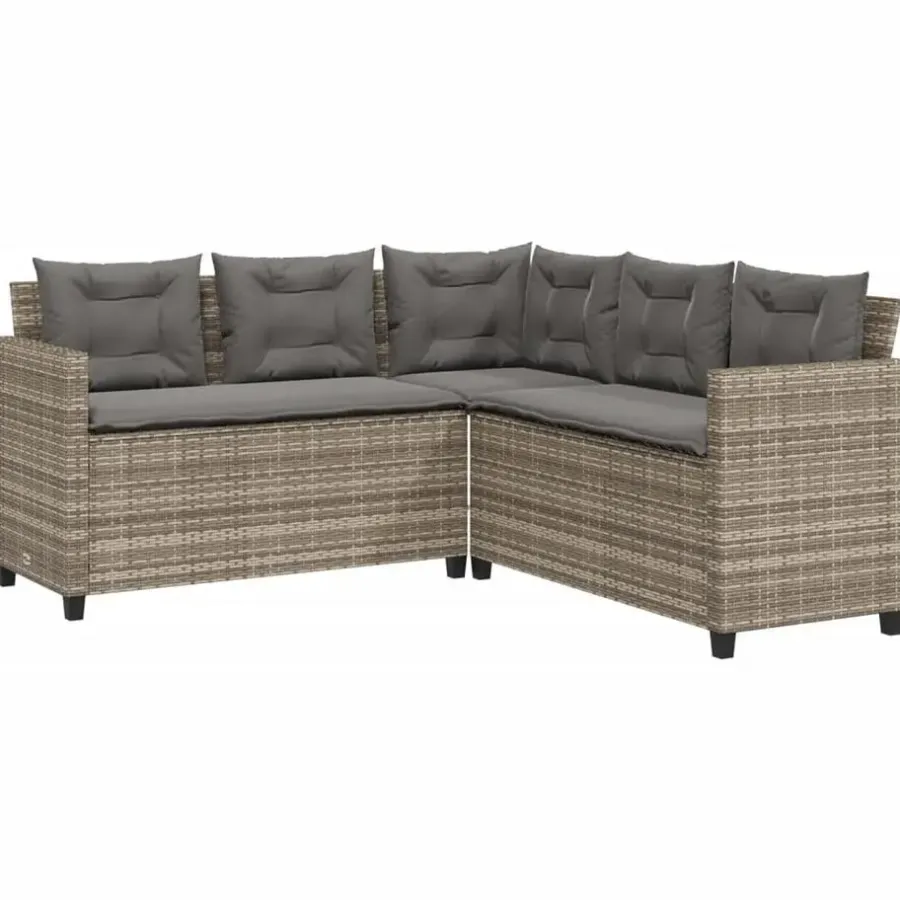 Loungesets-vidaXL - tuinbank voor 5 met kussens grijs poly rattan 3 stuks
