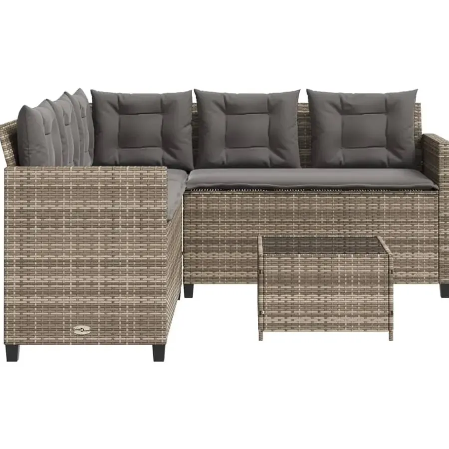 Loungesets-vidaXL - tuinbank voor 5 met kussens grijs poly rattan 3 stuks