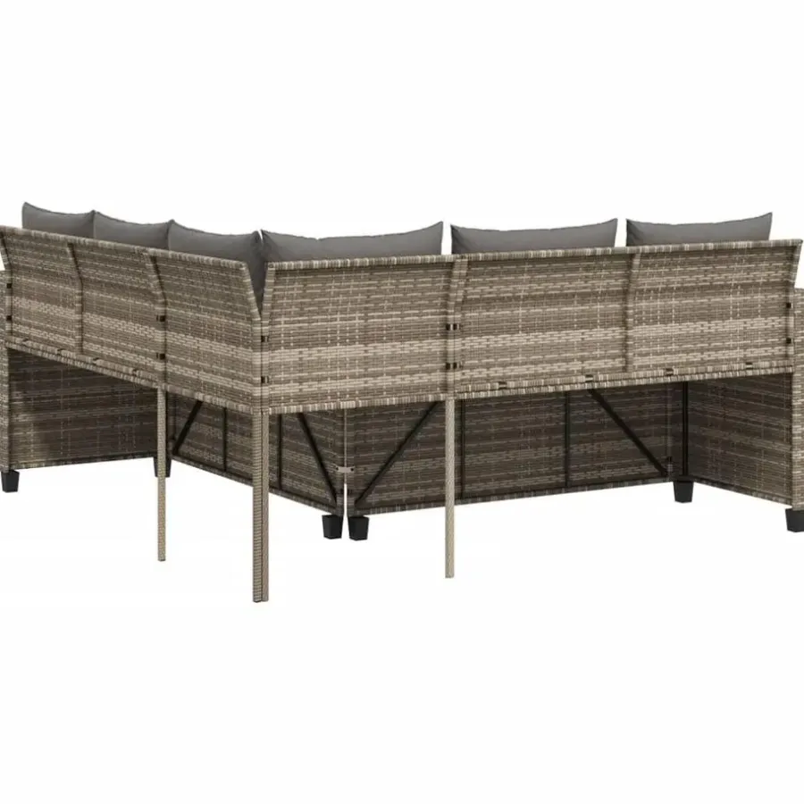 Loungesets-vidaXL - tuinbank voor 5 met kussens grijs poly rattan 3 stuks