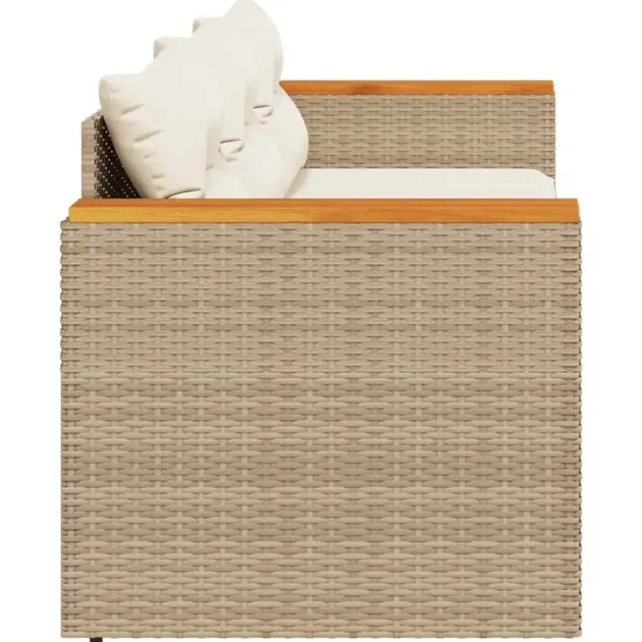 Loungebanken-vidaXL - Tuinbank 3-zits - Beige - Poly rattan - Met kussens