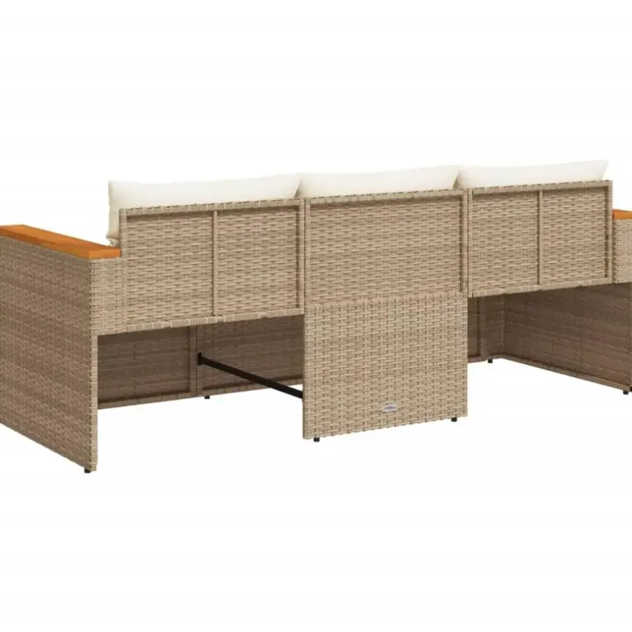 Loungebanken-vidaXL - Tuinbank 3-zits - Beige - Poly rattan - Met kussens