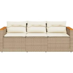 Loungebanken-vidaXL - Tuinbank 3-zits - Beige - Poly rattan - Met kussens