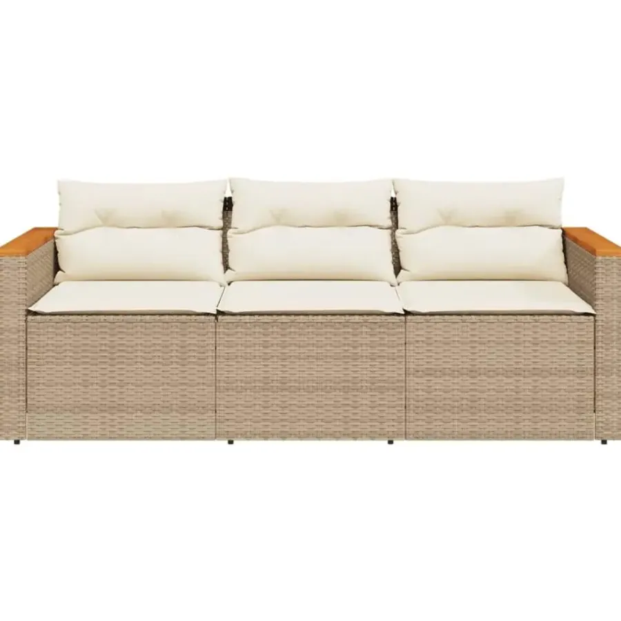 Loungebanken-vidaXL - Tuinbank 3-zits - Beige - Poly rattan - Met kussens