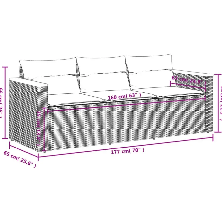 Loungebanken-vidaXL - Tuinbank 3-zits - Beige - Poly rattan - Met kussens