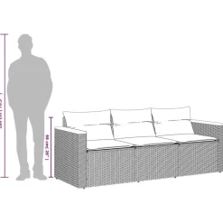Loungebanken-vidaXL - Tuinbank 3-zits - Beige - Poly rattan - Met kussens