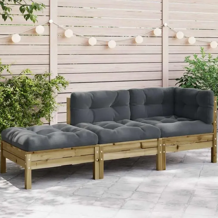 vidaXL - Tuinbank 2-zits - Bruin - Hout - Met kussens en voetenbank