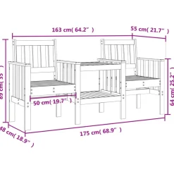 vidaXL - Tuinbank 2-zits - Bruin - Grenenhout - Met tafel