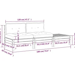 Loungebanken-vidaXL - Tuinbank 2-zits - Bruin - Hout - Met kussens en voetenbank
