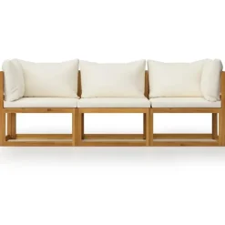 Loungebanken-vidaXL - Tuinbank 3-zits - Crème - Acaciahout - Met kussens