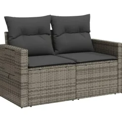 Loungebanken-vidaXL - Tuinbank 2-zits - Grijs - Poly rattan - Met kussens