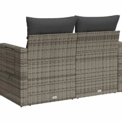 Loungebanken-vidaXL - Tuinbank 2-zits - Grijs - Poly rattan - Met kussens