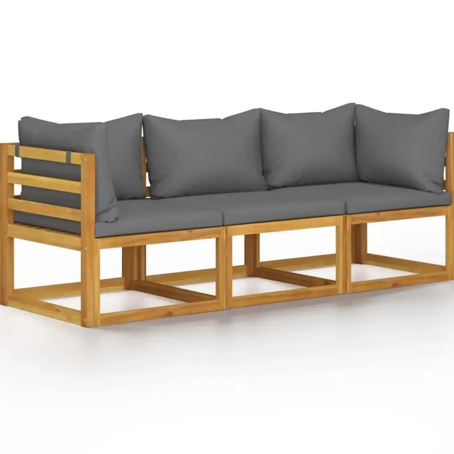Loungebanken-vidaXL - Tuinbank 3-zits - Grijs - Acaciahout - Met kussens