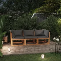 Loungebanken-vidaXL - Tuinbank 3-zits - Grijs - Acaciahout - Met kussens