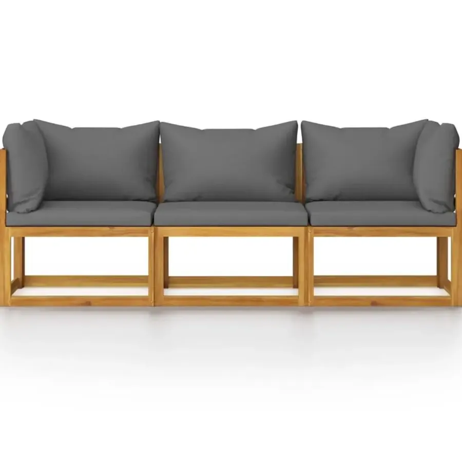 Loungebanken-vidaXL - Tuinbank 3-zits - Grijs - Acaciahout - Met kussens