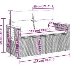 vidaXL - Tuinbank 2-zits - Grijs - Poly rattan - Met kussens