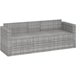 vidaXL - Tuinbank 3-zits - Grijs - Poly rattan - Met kussens