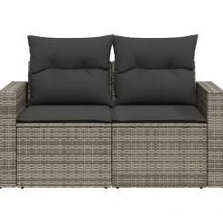 Loungebanken-vidaXL - Tuinbank 2-zits - Grijs - Poly rattan - Met kussens