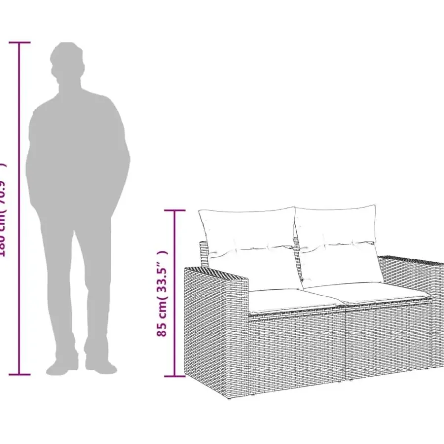 Loungebanken-vidaXL - Tuinbank 2-zits - Grijs - Poly rattan - Met kussens