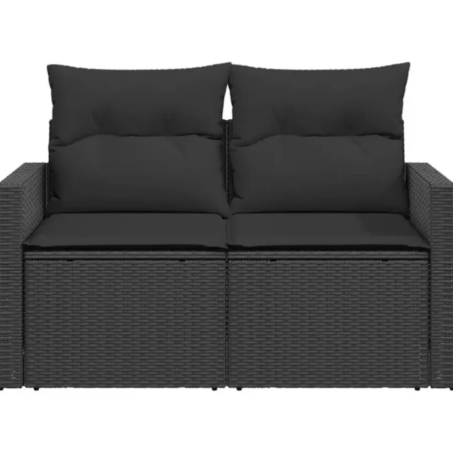 Loungebanken-vidaXL - Tuinbank 2-zits - Zwart - Poly rattan - Met kussens