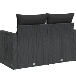 Loungebanken-vidaXL - Tuinbank 2-zits - Zwart - Poly rattan - Met kussens