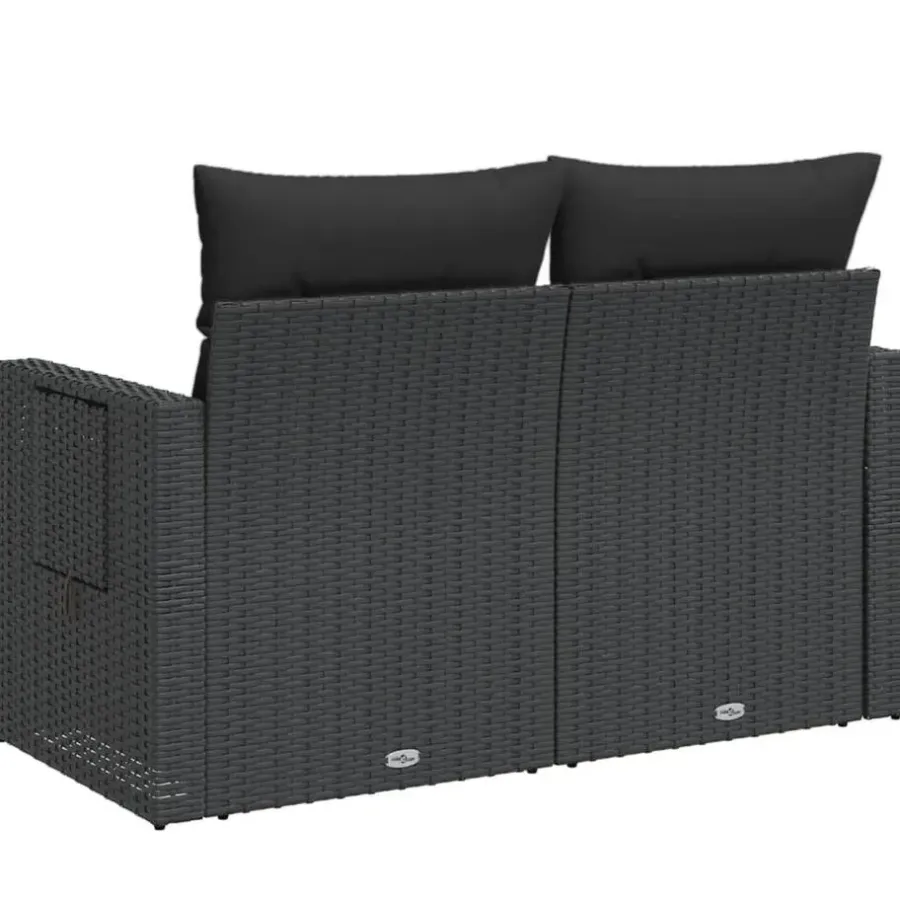 Loungebanken-vidaXL - Tuinbank 2-zits - Zwart - Poly rattan - Met kussens