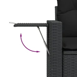 Loungebanken-vidaXL - Tuinbank 2-zits - Zwart - Poly rattan - Met kussens