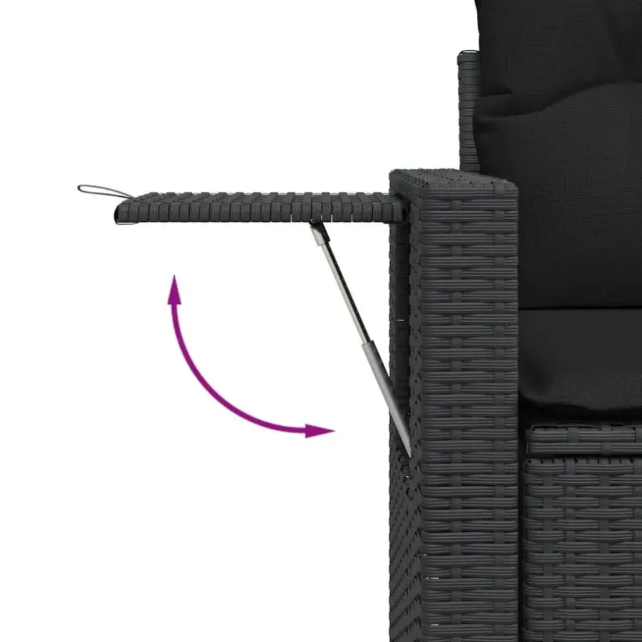 Loungebanken-vidaXL - Tuinbank 2-zits - Zwart - Poly rattan - Met kussens