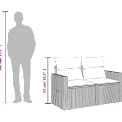 Loungebanken-vidaXL - Tuinbank 2-zits - Zwart - Poly rattan - Met kussens
