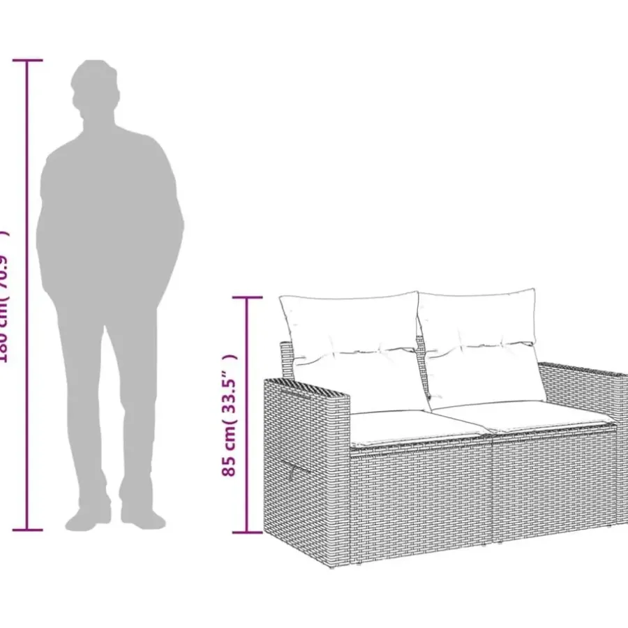 Loungebanken-vidaXL - Tuinbank 2-zits - Zwart - Poly rattan - Met kussens