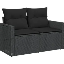 vidaXL - Tuinbank 2-zits - Zwart - Poly rattan - Met kussens