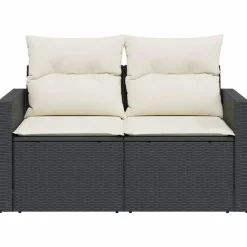 Loungebanken-vidaXL - Tuinbank 2-zits - Zwart - Poly rattan - Met kussens