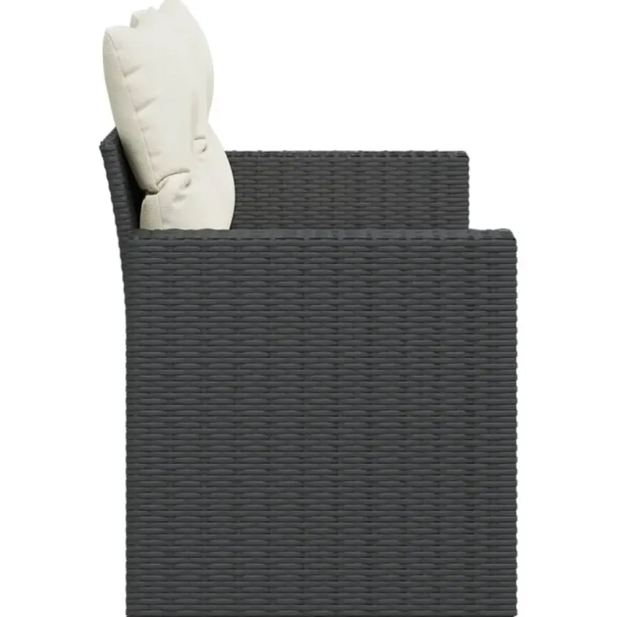 Loungebanken-vidaXL - Tuinbank 2-zits - Zwart - Poly rattan - Met kussens