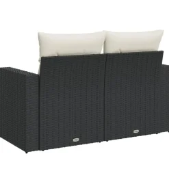 Loungebanken-vidaXL - Tuinbank 2-zits - Zwart - Poly rattan - Met kussens