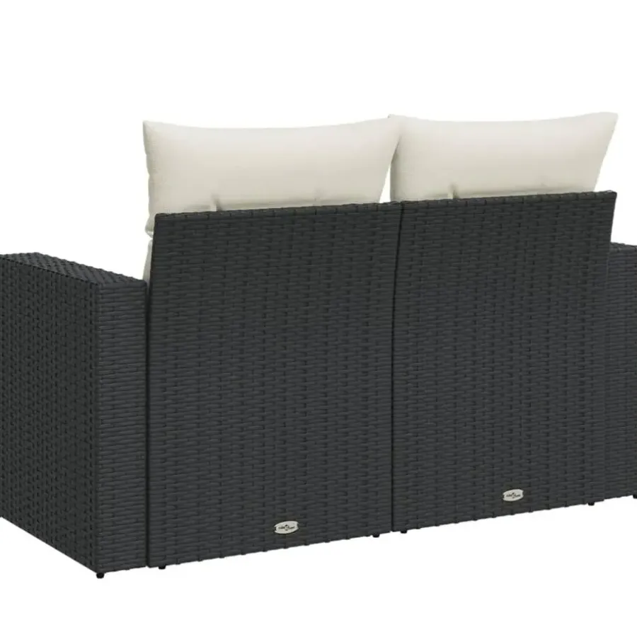 Loungebanken-vidaXL - Tuinbank 2-zits - Zwart - Poly rattan - Met kussens