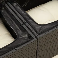 Loungebanken-vidaXL - Tuinbank 2-zits - Zwart - Poly rattan - Met kussens