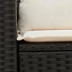 Loungebanken-vidaXL - Tuinbank 2-zits - Zwart - Poly rattan - Met kussens