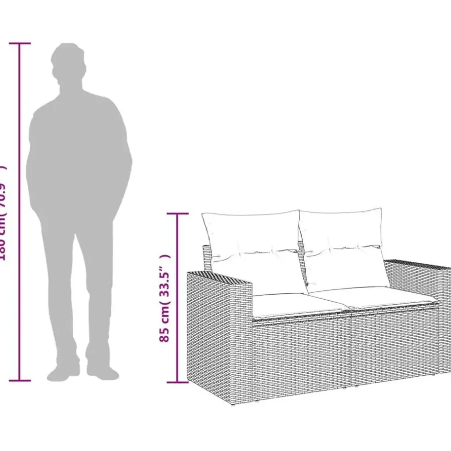 Loungebanken-vidaXL - Tuinbank 2-zits - Zwart - Poly rattan - Met kussens