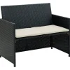 vidaXL - Tuinbank 2-zits - Zwart - Poly rattan - Met kussens